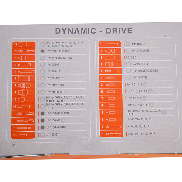 Socket Set 1/4in, 1/2in and Dynamic Drive - 91 Piece